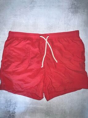 Red H&M swim shorts with white drawstring, size M